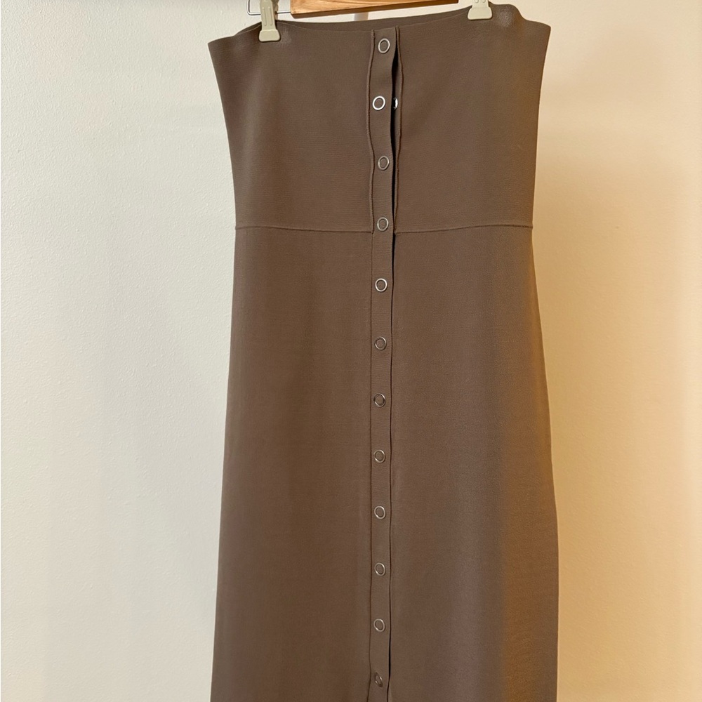 DION LEE Brown Strapless Button-Down Dress